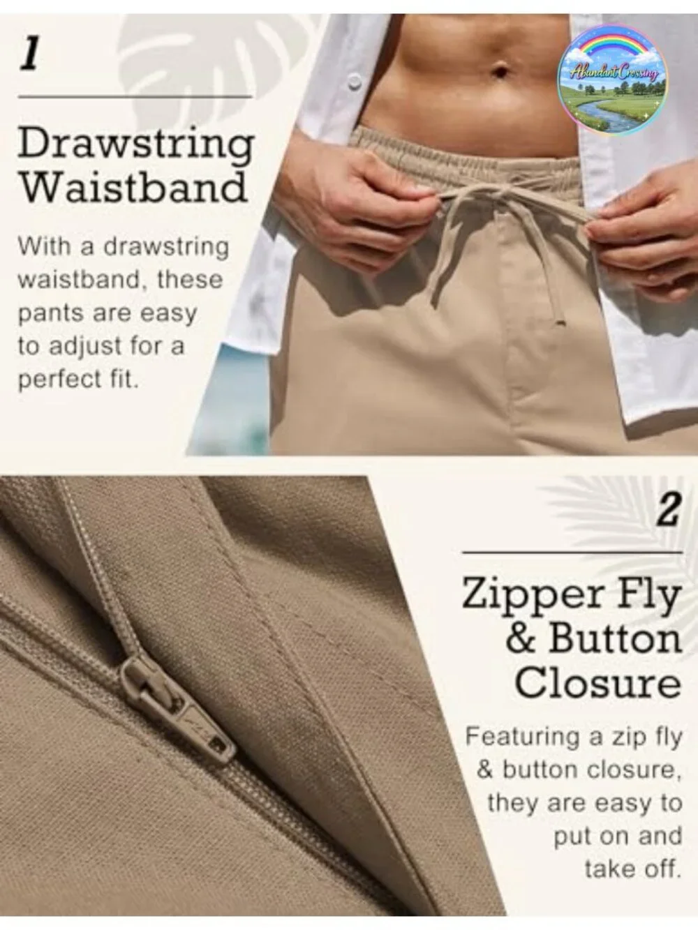 Men's Linen Drawstring Pants Lightweight Straight Leg Casual Summer Beach Pants
